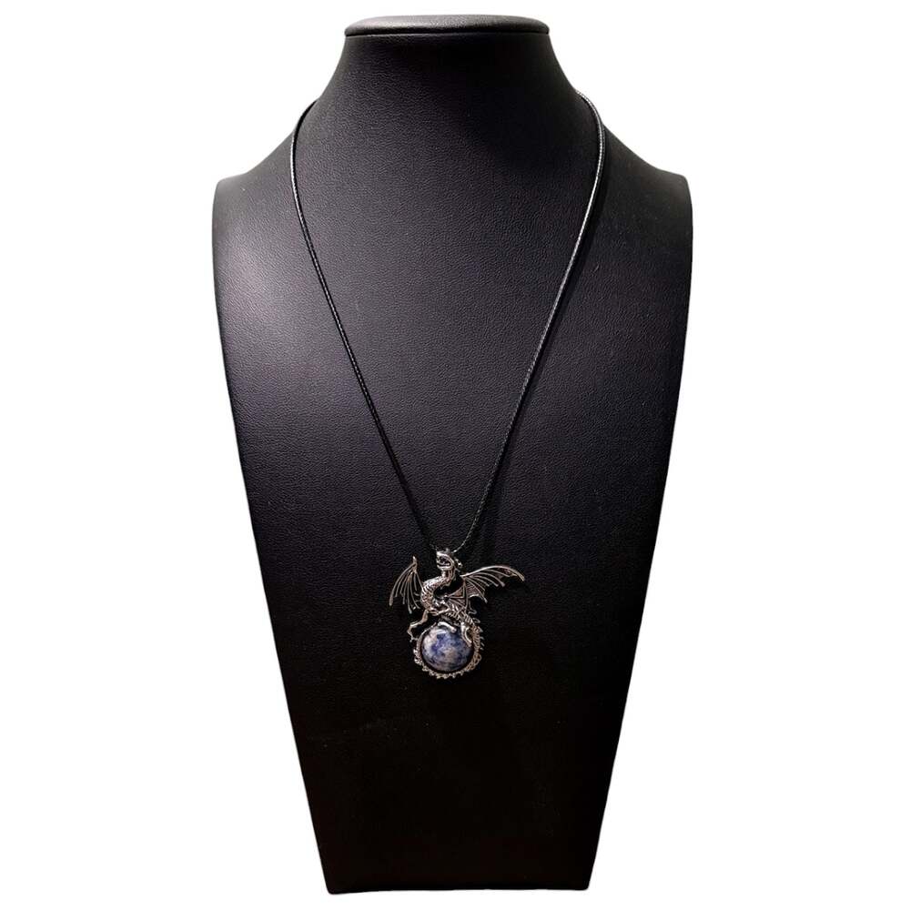 Sunset Sodalite Dragon Pendant Black Cord Necklace - Picture 3 of 3